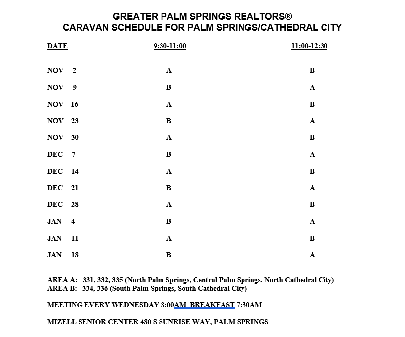 Caravan Schedule